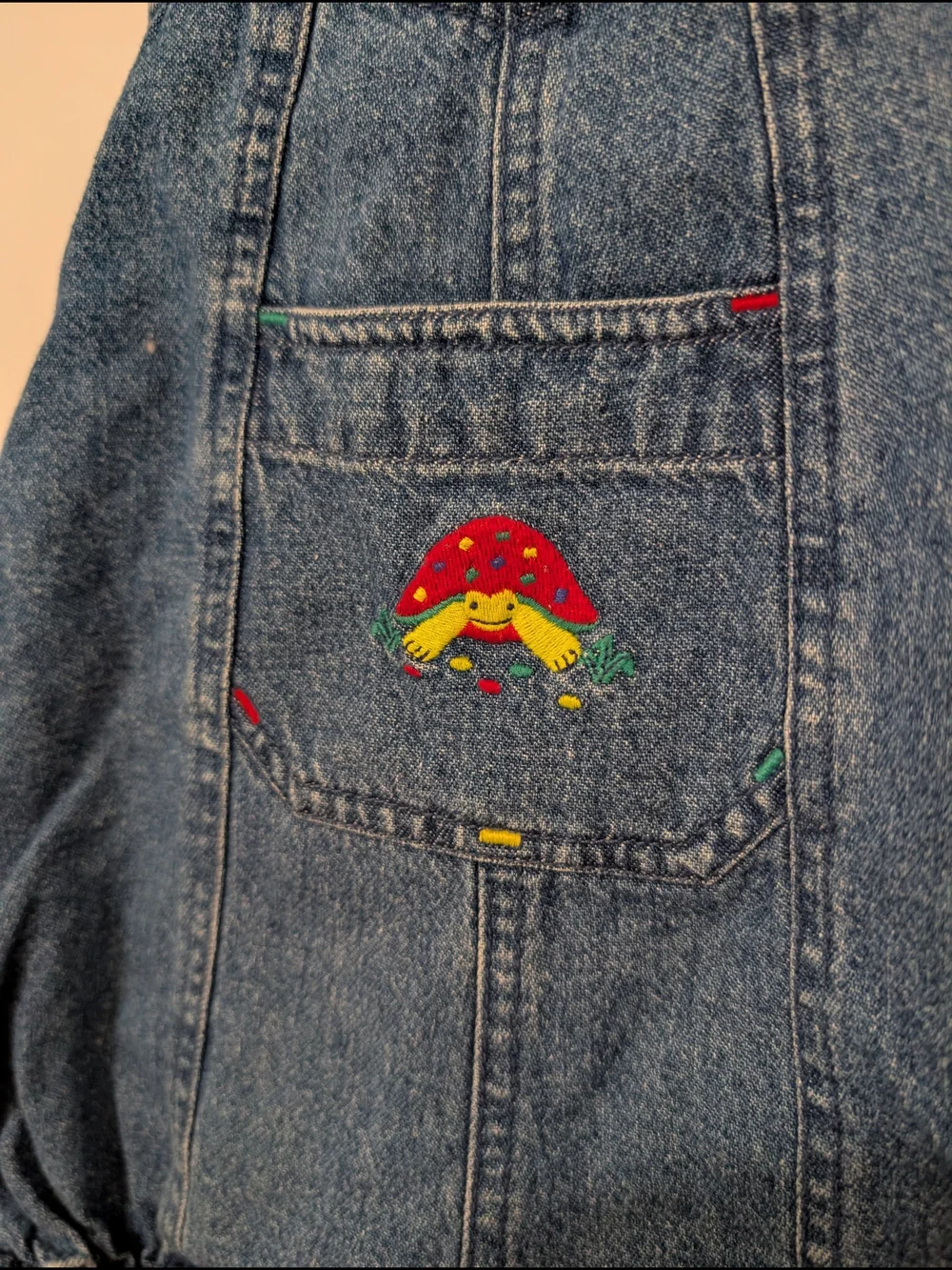 Vintage Gymboree Newborn Denim Bubble Romper Turtle Embroidered